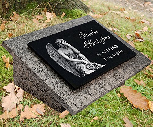LaserArt24 Granit Grabstein, Grabplatte oder Grabschmuck mit dem Motiv Engel-gg7s und Ihrem Text/Daten
