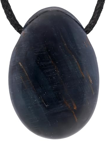 Lebensquelle Plus Tropfen Anhänger mit Baumwollband + Edelsteinkarte | Set-Angebot Echter Edelsteinanhänger | Gebohrter Trommelstein Tropfenanhänger (Falkenauge)