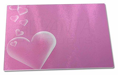 Pink Hearts Love Gift Extra Large Toughened Glass Cutting, Chopping Board