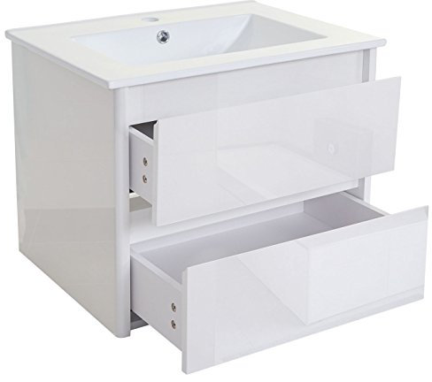 Mendler Waschbecken + Unterschrank HWC-B19, Waschbecken Waschtisch Badezimmer, Hochglanz 50x60cm - weiß