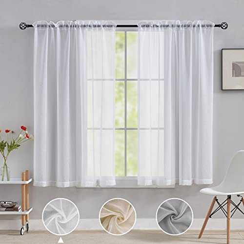Home Brilliant Sheer Curtains 2 Panels, White Net Curtains Privacy Protected, Rod Pocket Window Curtains for Living Room, 54 Width x 63 Drop, White