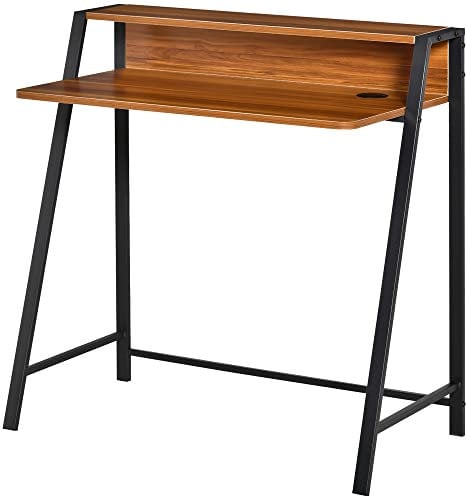 HOMCOM Writing Desk Computer Table Home Office PC Laptop Workstation Storage Shelf 84L x 45W cm Walnut