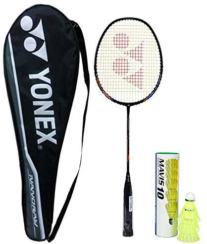 YONEX Professional Best Badminton Combo (Nanoray Light 18i Full Graphit Racquet, schwarz + Mavis 10 Nylon Federball 6 Stück