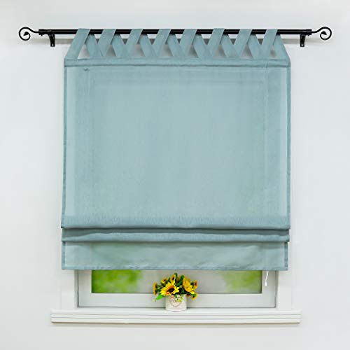 Joyswahl Raffrollo Halbtransparentes Bändchenrollo Mila 100x140 Blau-Grün | Raffgardinen Unifarbig, Fenster Schals mit Schlaufen, Vorhänge Wohnzimmer, Schlaufenrollo Leinenoptik, Fensterrollo 1er Pack