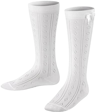 FALKE Unisex Kinder Kniestrümpfe Ajour K Kh Baumwolle lang gemustert 1 Paar, Weiß White 2000, 27-30