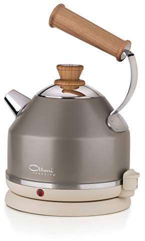 Ottoni Fabbrica Elektrischer Wasserkocher aus Edelstahl und Kirschholz Made in Italy 1,7L 2400W,Automatische Abschaltung,BPA frei,Herausnehmbarer Kalkfilter,Trockenlaufschutz,360°Basis,Lignum Prezioso