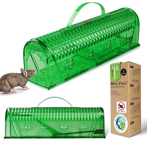 Premium Mausefalle Lebend von RatzFatz® - Inkl Köder Station - Lebendfalle Mäuse Wiederverwendbar Draussen, Innen, Kleintiere, No Touch, Haustiersicher, Grün