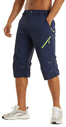KEFITEVD Herren 3/4 Hose Bermuda Shorts Kurz Cargohose Männer Capri Kletterhose mit Seitlich Tasche Leicht Dünn Sommerhose Rad MTB Shorts Männer Dunkelblau 32