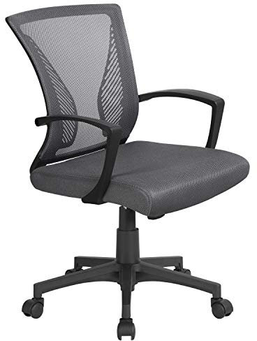 Yaheetech Chaise de Bureau avec Siège Dossier en Maille Respirante Hauteur Réglable Fauteuil d'Ordinateur Inclinable à roulettes Pivotantes Charge 125kg Gris foncé