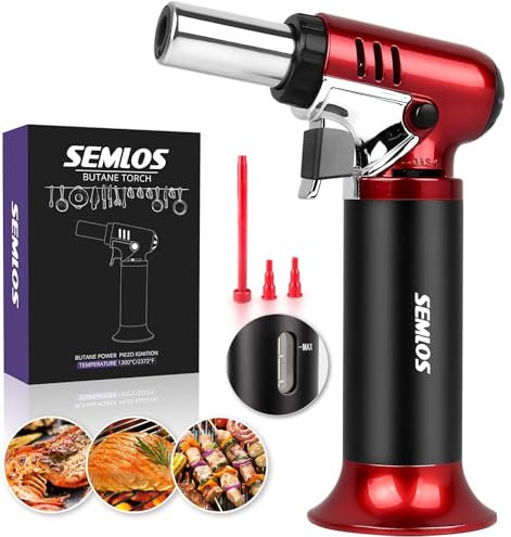 Semlos Küchenbrenner Flambierbrenner, Gasbrenner Nachfüllbar Brenner mit Kraftstoffanzeige, Einhandbedienung Bunsenbrenner für Küche, Crème Brulée, Desserts (Butan Inbegriffen Nicht)