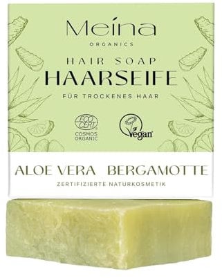Meina Naturkosmetik - Bio Haarseife für trockenes Haar und trockene Kopfhaut mit Aloe Vera, Zertifiziert, Vegan, Nachhaltig, Handgemacht, Plastikfrei, Ohne Palmöl, Wie ein festes Shampoo - 80g