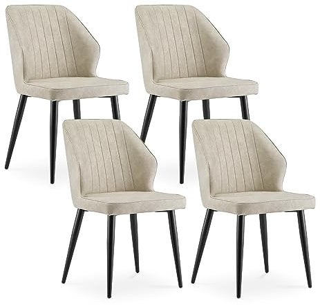 CLIPOP Esszimmerstühle 4er Set Retro Kunstleder Gepolsterter Esszimmerstuhl mit Rückenlehne und stabilen Metallbeinen, Küchenstühle Polsterstuhl für Home Office Möbel (Beige, 4)