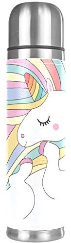 Termo de acero inoxidable para dormir con aislamiento de unicornio con pelo de arco iris, 500 ml