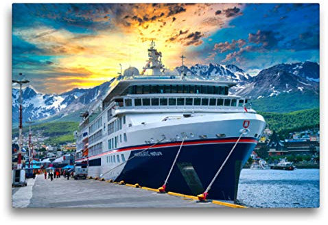 Premium Textil-Leinwand 75 x 50 cm Quer-Format Die HANSEATIC nature am Kai von Ushuaia am südlichen Ende von Südamerika., Leinwanddruck von Hans-Gerhard Pfaff