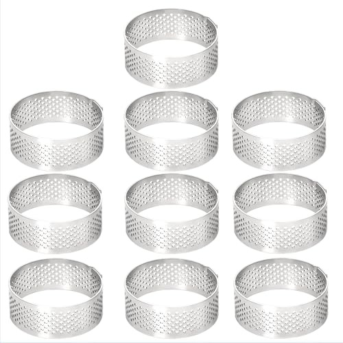 Aringfes 10 Pcs 1.98 Inch 304 Stainless Steel Tart Ring, Heat-Resistant Perforated Cake Mousse Ring, Round Ring Baking Small Fruit Tarte Crust Tools 5cm