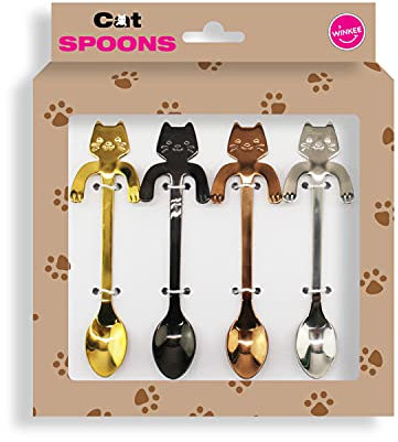 Winkee - Kätzchen Kaffeelöffel 4er Set - Süße Kätzchen Löffel die aus der Tasse gucken | Teelöffel multicolor | Esspressolöffel | Eierlöffel | Edelstahl | Geschenk an Weihnachten, Geburtstag
