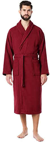 Ladeheid Herren Frottee Bademantel aus 100% Baumwolle Waffelpiqué LA40-226 (Burgunderrot (D17), L)