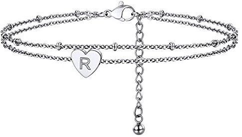 ChainsHouse Silber Fußkettchen für damen Mädchen Herz Fußband mit Buchstabe R doppelte Fußkette mit Geschenkebox verstellbares Fußschmuck Armschmuck für Geliebte Liebeskind Mädchen