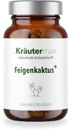 Kräutermax Feigenkaktus Kapseln mit 500 mg Opuntia Feigenkaktuspulver, Vitamin B1, B2, B6, B12, Vitamin C und Folsäure, vegan, 60 Stück