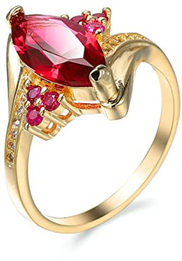 BCughia Ring Damen Gold, Ring Gold Rubin Rot Marquise Zirkonia Vergoldet Geometrie intarsien Rose Rot Verlobung Engagement Damen Ring 57