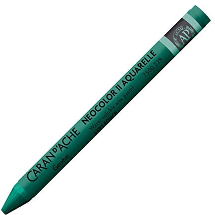 Caran d'Ache NEOCOLOR II 229 DUNKELGRÜN/DARK GREEN (7500.229) / Pastelle 10 Stück (1er Pack)/ aus Wasservermalbarem Wachs/Für Papier Karton Glas Holz Leder Stoff Stein