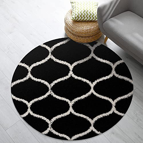 Impression Teppich Weicher Flächenteppich, Luxus Muster Teppich, Hochwertiger Schlafzimmerteppich, Wohnzimmerteppich, Küche - Schwarz, Größe:200 cm Rund