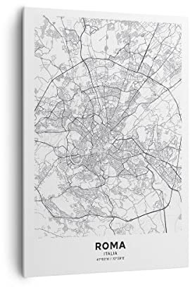 Bilder auf Leinwand 70x100cm Leinwandbild mit Rahmen Stadt Karte Rom Groß Wanddeko Bild Schlafzimmer Küche Deko Wandbilder Dekoration Wohnzimmer Wall Decor Canvas Wand Kunstdruck Art PA70x100-4682