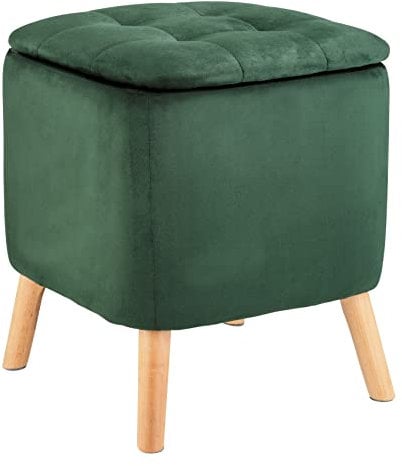 WENKO Hocker mit Stauraum grün [Edles Design] Sitzhocker mit Stauraum - Fußhocker mit stabilen Holzfüßen - Polsterhocker - Fusshocker - Hocker Wohnzimmer Schminktisch Flur - Hocker Schlafzimmer