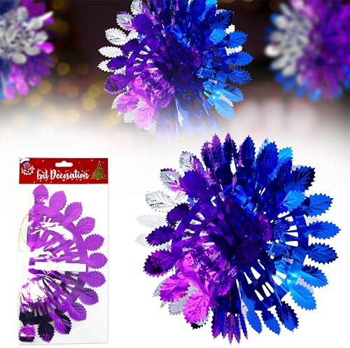 Christmas Foil Hanging Decorations, 60cm Snowball Ornaments for Walls & Ceilings, Festive Xmas Home Décor & Party Supplies (Purple, Silver, Blue)
