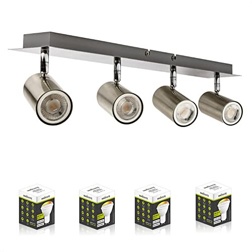 INNOVATE LED Deckenlampe 4 flammig | Spotleuchten & Spotbalken inkl. 5W Dim2Warm LED Leuchtmittel | LED Deckenleuchte schwenkbar | GU10 Deckenstrahler 230V Nickel
