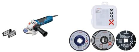 Bosch Professional Winkelschleifer GWS 19-125 CI (Scheiben-Ø 125 mm, inkl. Aufnahmeflansch, Karton) + 5tlg. X-LOCK Trenn-, Schleifscheiben Set (Edelstahl, Metall, Ø125 mm, Zubehör)