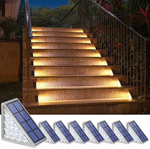 NIORSUN Luci Solari da Giardino, 8 Pezzi luci per scale esterne bianco caldo, impermeabili IP67 LED Esterne Solare, luci solari per gradini, scale, giardino, patio, passerella