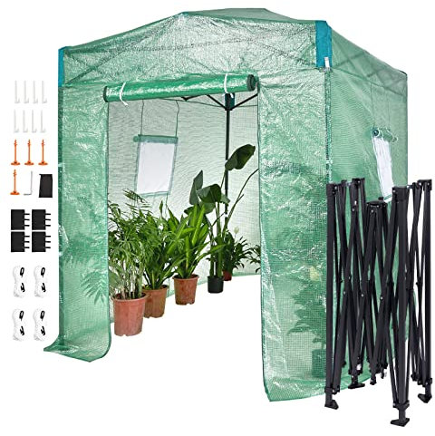 VEVOR Pop Up Greenhouse, 8'x 6'x 7.5' Pop-up Green House, Set Up in Minutes, High Strength PE Cover with Doors & Windows and Powder-Coated Steel Frame, Suitable for Planting and Storage, Green