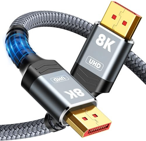 Capshi 8K DisplayPort Cable 1.4, VESA Certified 8K/4K DP Cord 25ft, Display Port Cable (8K@60Hz, 4K@144Hz, 2K@240Hz, 32.4Gbps), High Refresh Rate for Gaming Monitor, HBR3, HDR, Graphics Card, PC