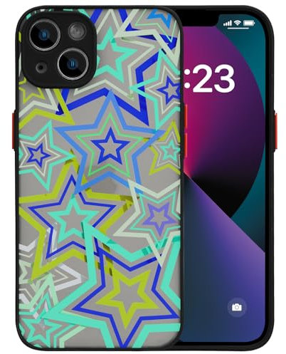 MAYCARI Aesthetic Blue Star Matte Phone Case Designed for iPhone 14 Pro, Translucent Frosted Hard PC Back Soft TPU Bumper Anti-Scratch Ultra Slim Shockproof Case for Girls Boys Women Men(Black)