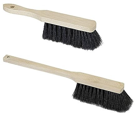 Lot de 1 balayette industrielle de 28 cm + 1 balayette à long manche en poils naturels de 43 cm