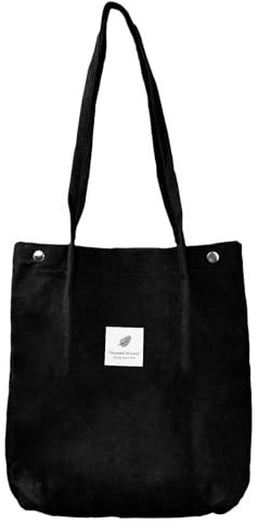 Tibapla Sac Fourre-Tout en Velours, Sac à Main Shopper Toile Sac à Bandoulière en Toile Grande Capacité, Sac the Tote Bag Réutilisable pour Un Usage Quotidien Bureau Voyages Shopping (Noir)