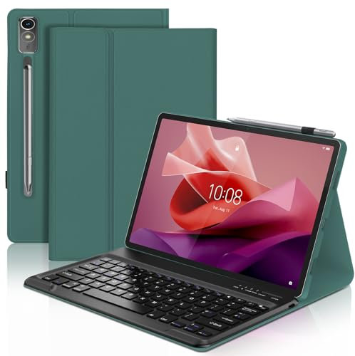 Keyboard Case for Lenovo Tab P12 12.7, Magnetically Detachable Wireless Bluetooth Keyboard with Slim Protective Cover for Lenovo Tab P12 12.7 Inch 2023 Tablet, Dark Green