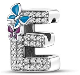 Symretie Damen 925 Sterling Silber Charm Anhänger Buchstaben E Beads Charms Kompatibel mit Europäischen Armbänder und Halskette