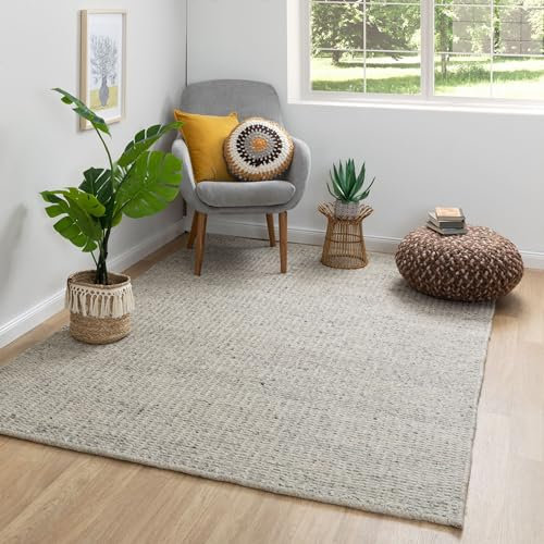 Steffensmeier Handweb Teppich Kornau | Wolle (Schurwolle), Grau, handgewebt, Größe: 140x200 cm Wohnzimmer und Schlafzimmer