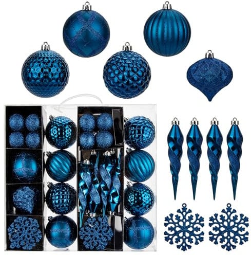 50 Stück Weihnachtsdeko Weihnachtskugeln, Bruchsiche Blaue Christbaumkugeln Ornamente Weihnachtsbaumschmuck für Weihnachtsbaum Weihnachtsdekoration