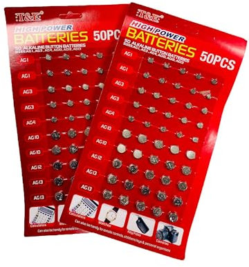 Needs & Wants® Lot de 50 piles bouton alcalines assorties AG1 AG3 AG4 AG10 AG12 AG13 pour montres, caméras, calculatrices, jouets, thermomètres