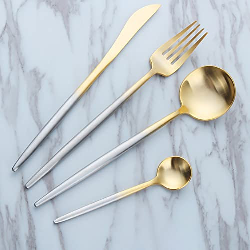 Set di posate in argento-oro da 32 pezzi, set di posate in argento, set di posate in acciaio inossidabile, servizio per 8, cucchiai, forchette, coltelli, utensili, set di stoviglie per la casa, lucid