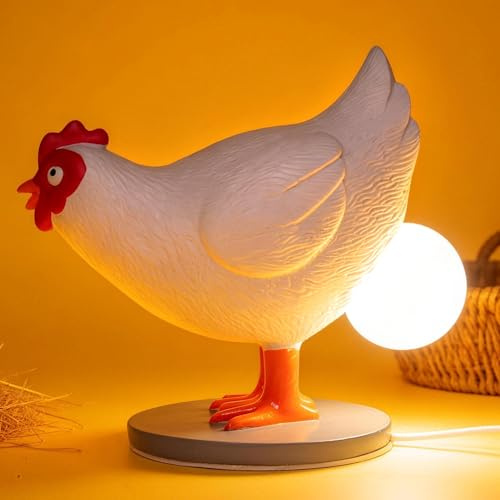Ammonite Hühnerlampe mit Ei im Hinterteil, 3D-Nachtlicht mit Ei, lustige, naturgetreue LED-USB-Tischlampe aus Kunstharz mit warmem Licht, Oster-, Weihnachts- und Geburtstagsgeschenk
