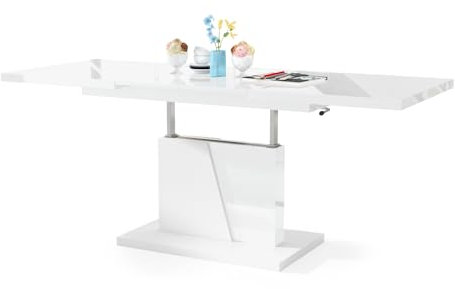 Mazzoni Grand Noir Couchtisch ausziehbar höhenverstellbar 120/180cm in Weiß Hochglanz/Weiß matt modern vielseitig Wohnzimmertisch Esstisch Beistelltisch Sofatisch platzsparend hochwertig Wohnzimmer
