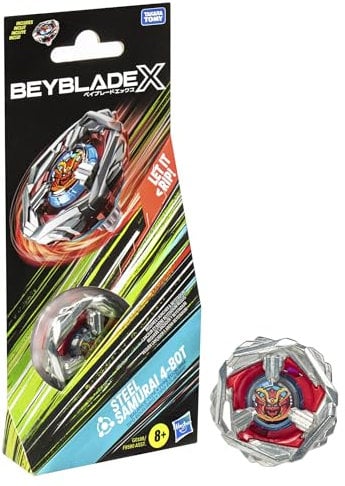 Hasbro Beyblade X Steel Samurai 4-80T Kreisel Booster Pack, rechtsdrehender Balance-Typ mit X-Celerator, mit 2 Klicks zusammenbauen, für Kinder ab 8 Jahren