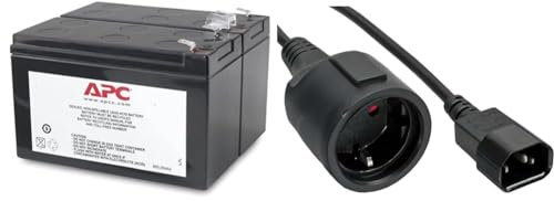 APC APCRBC113 Batterie USV RBC113 schwarz & Netz Adapter Kabel, Inline®, Kaltgeräte C14 auf Schuko Buchse, 1m (1 Stück)