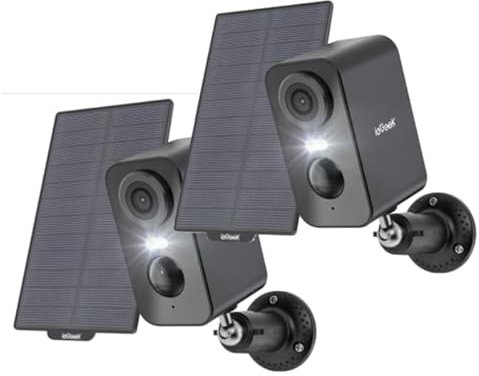 ieGeek 2K Camara Vigilancia WiFi Exterior Solar, 5200mAh Batería Recargable, Camara de Vigilancia sin Cables, Visión Nocturna Color, PIR Movimiento Detección, Audio de 2 Vias, Compatible Alexa (2 pcs)