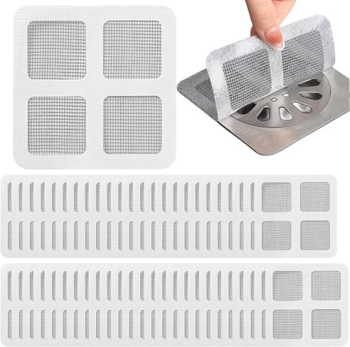 LFCFBH 50 PCS Shower Hair Catcher, Disposable Shower Drain Hair Catcher Mesh Stickers, Shower Drain Cover (10 x 10cm)