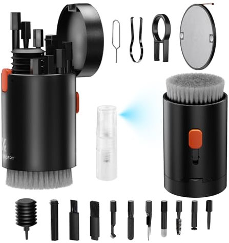 K&F Concept 20 en 1 Kit Multifuncional Portátil de Limpieza Electrónica-Limpia Teclado, Pantalla de PC, Teléfono Móvil, Airpods, Lentes, Herramientas de Limpieza para Múltiples Circunstancias, Negro